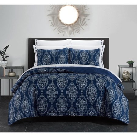 FIXTURESFIRST 9 Piece Verone Quilt Set, Navy Blue - Queen Size FI1703698